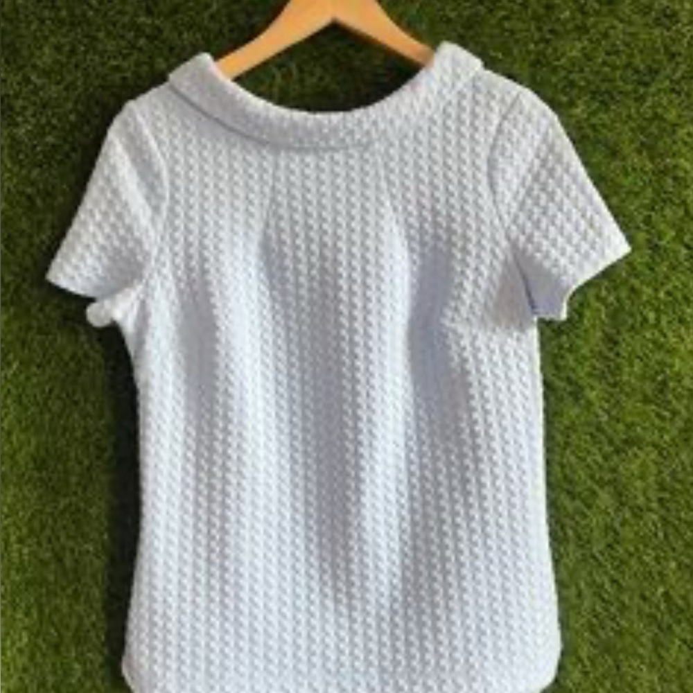 Boden Baby Blue Textured Collared Knit Short Sleeve Shirt UK 12